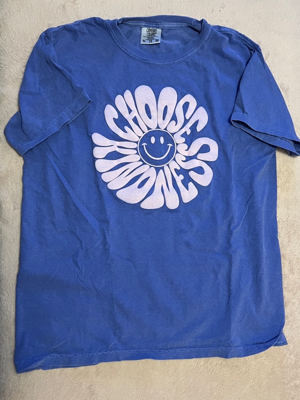 Comfort Colors Blue Tee with Pink 'Choose Kindness' Smiley